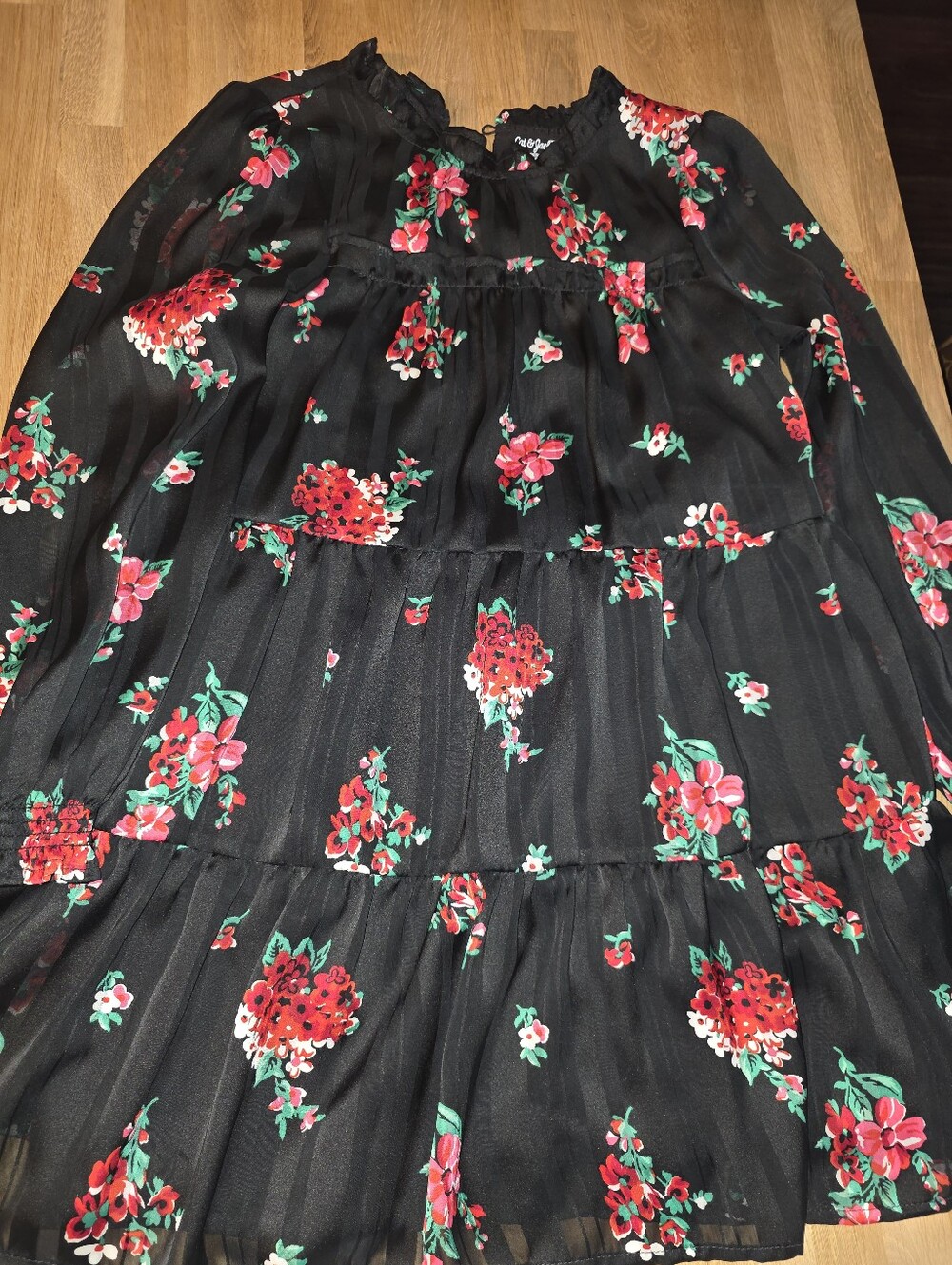 Cat & Jack Black Floral Ruffle Dress Red and Green Accents Sz Medium (8) NWOT